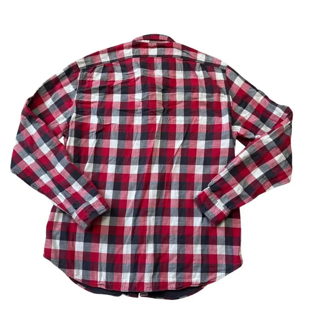 J. Crew button up shirt, men's Large, Tailored fit, Red & Black plaid cotton